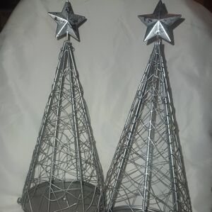 Two tabletop "to be filled" Christmas trees, silver.